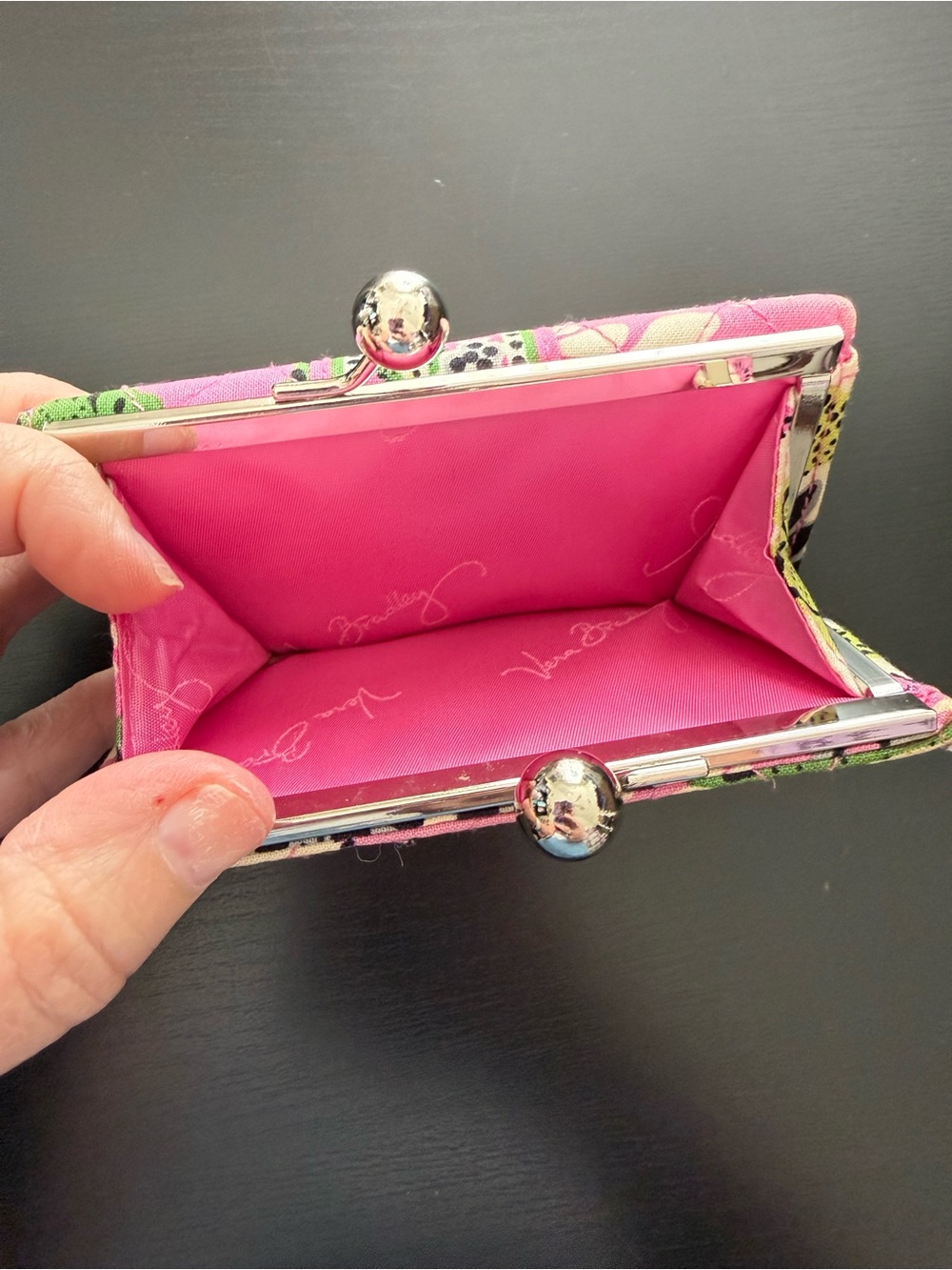 VERA BRADLEY quilted kiss lock wallet. Pink, green, and black floral print. - Picture 3 of 6